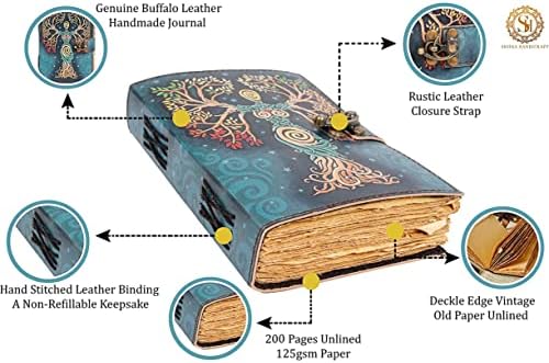 Sh Shifaa Handicraft Blank Spell Book of Shadows Journal со заклучување на затворачот Prop Grabortade Randmade Leather Diary врежана молитва