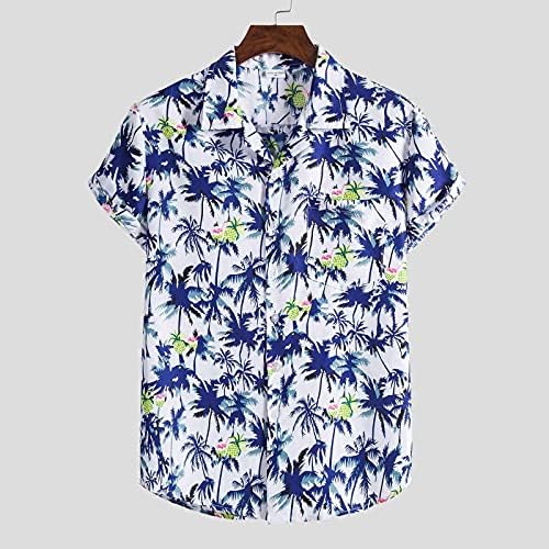 Стилска кошула за мажи за мажи летни кошули со отворен фронт Тропски печати Хенли Полиестер