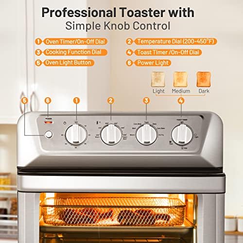 Medimall 21,5 Qt Air Fryer Toster Rest, 7-во-1 воздушен првен комбо w/тајмер, автоматско исклучување, рецепт за додатоци, contertop на