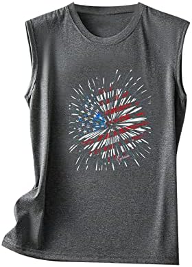 HGCCGDU 2023 Денот на независноста резервоарот за жени без ракави лето лето 4 -ти јули маици американско знаме со огномет Графички