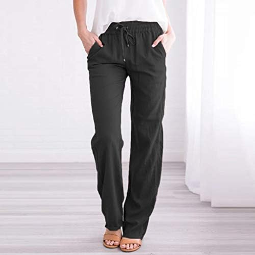 Памук постелнина капри панталони за жени еластична половината случајна широка нога исечени панталони лабави лесни летни џебови