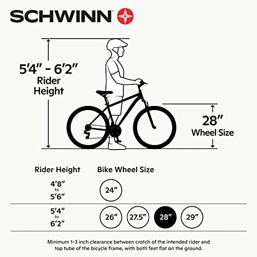 Швин Откријте 2 хибриден велосипед за мажи и жени, 21-брзински, 28-инчни тркала, 17-инчи/средна рамка, црна