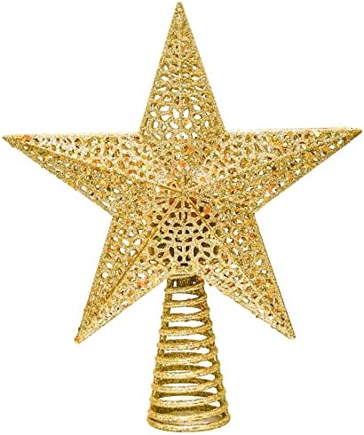 Topterвезда на новогодишна Starвезда Топер, предводена од предводена боја на сјајниот сјај, 12in 3D шуплива пентаграм дрво, вметнете злато