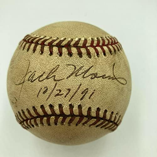 Историски Jackек Морис потпиша во играта 7 од Светска серија од 1991 година, играта со бејзбол меарки - MLB автограмирана игра користена бејзбол