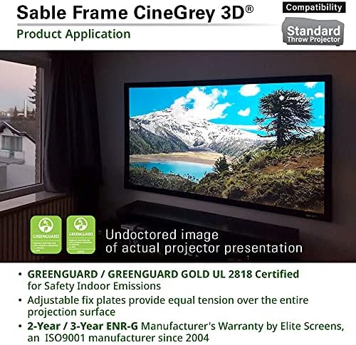 Елитните екрани SABLE FRAME CYNEGREY 3D, 110-инчен дијагонала 16: 9, 8K 4K Ultra HD Подготвен таван и амбиентална светлина што го отфрлаат фиксниот рамка на проекторот на рамки, екранот