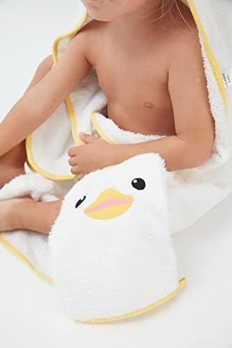 ClassyBaby - памучно животно везено миење - жолта патка - деца за мијалник и ракавици за бања; Бебе момче и девојчиња крпи и крпи за