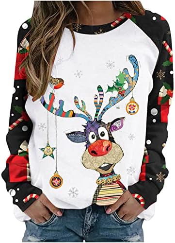 Грда Божиќна кошула женска модна лежерна лежерна ракав за Божиќни маички врвови на блуза xmas_tops