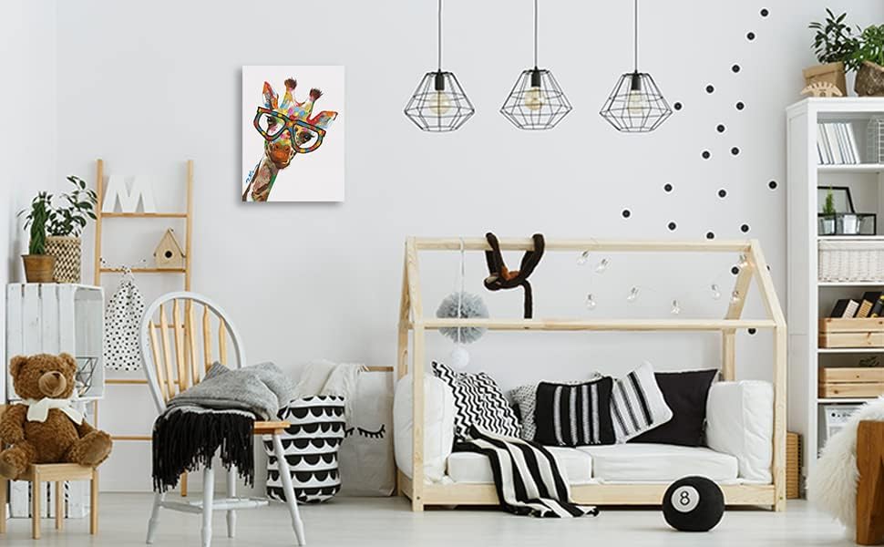 Заради разнобојни жирафи декор wallидни уметности ： сликарство за детска соба, спална соба, дневна соба, кујна, купатило, модерен декор за домови подготвени да висат