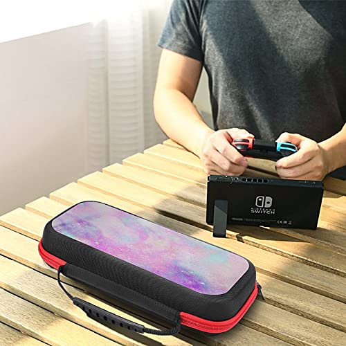 Случај за носење за Nintendo Switch Case Marbled Galaxy Pink Purple ShockProof Thard Shell Protective Case Cover со 20 слотови за картички за игри, внатрешен џеб за радост и додатоци