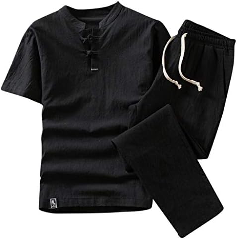 Менс одговара летен моден машка машка памучна и кратки ракави шорцеви поставуваат костуми за костуми