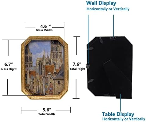 Sikoo гроздобер рамки за слики 5 × 7 златни рамки Антички украсени фото рамка и 5x7 овална рамка за слика Античка рамка за слика, wallидна уметност, галерија со фотографии
