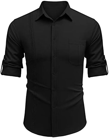 2023 Нова машка памучна постелнина за слабеење Темперамент џеб тока лапа со долги ракави кошула есен мода плус големина мажи