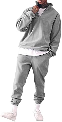 Менс 2 парчиња обични облеки мода домашна костум цврста 2 парчиња јака стои во боја џемпер спортски мажи мажи