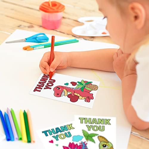 AnyDesign 36 пакет боење на диносаурус Благодарам картички со налепници на пликови DIY вашите сопствени картички за да се обоите за роденденски