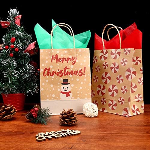 24 Божиќни Торби За Подароци Крафт, Торби За Божиќно Уживање Со Избрани Дизајни За Торби За Подароци За Празнична Хартија Крафт, Божиќни