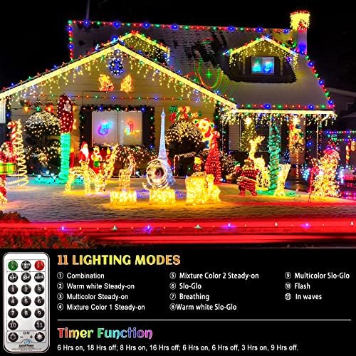 Божиќни Светла на Отворено 720 LED 328ft Светла За Промена на Бојата Со Далечински Топло Бело До Разнобојни Самовилски Светла 11 Режими Приклучете