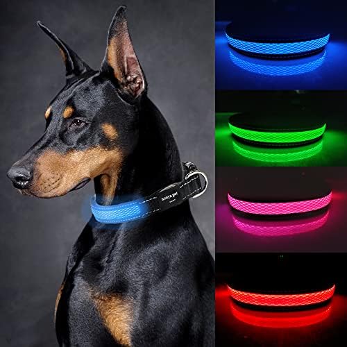 ASOYA PET LED Куче Безбедност Јака СО USB Полнење Супер Светла Куче Трепка Јака со Водоотпорен, 4 Бои со 3 Големини За Мали Средни Големи Кучиња