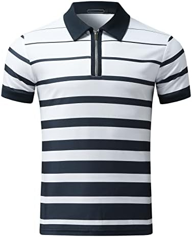 Убст Поло кошули за мажи, летни ленти за крпеница со кратки ракави маица патент-патент-јака класичен обичен голф врвови