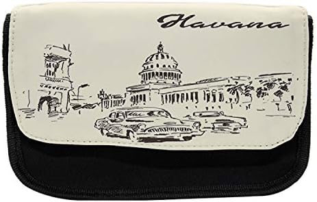 Необичен случај со молив во Хавана, латински градски пејзаж стрип, торба со молив со ткаенини со двоен патент, 8,5 x 5,5, беж и црно