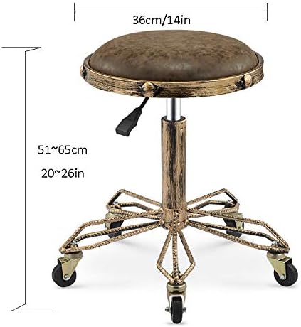 Преносна столица за убавина со тркала ， столче за шиење со сина ПУ синтетичка кожа седиште ， Прилагодлива висина 51-65 см ， Поддржана