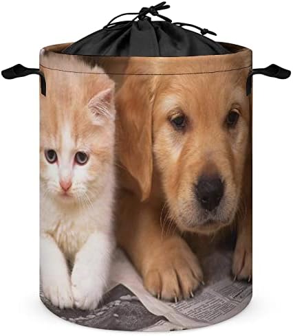 Мачиња Кучиња И Мачки Кученца Тркалезна Торба За Перење Водоотпорна Пречка за Складирање Со Капак И Рачка За Врвки