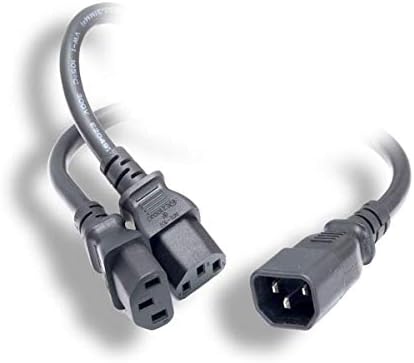 Сплитер на монопроцес на кабелот за напојување - 3 стапки - црна, IEC 60320 C14 до 2x IEC 60320 C13, 16AWG, 13A, SJT, употребливи за 100-250 апликации