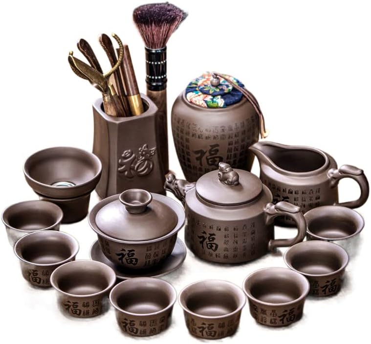 Purple Clay Kung Fu чај постави мали домаќинства кинески стил ретро -стил грнчарија 紫砂 功夫 小套 家用 中式 复古 风陶
