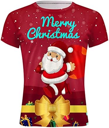 Здфер Менс маици Божиќ Дедо Мраз за печатење на кратки ракави на кратки ракави Смешни Божиќни графички партии тенок вклопуваат мускулни