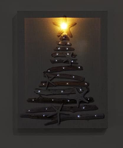 Подарок занает 682879 Божиќ ЛЕД Дрифтвуд И Морска Ѕвезда Дрво Печатење Со Тајмер, 0,71 инчи, Лесонит Со Средна Густина, Полиестер