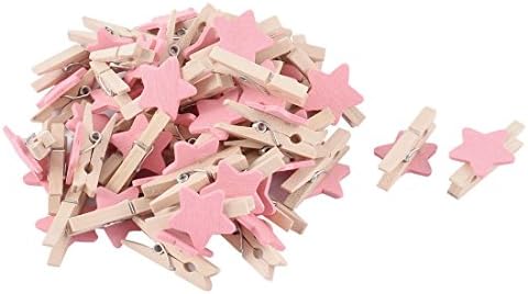 uxcell Star Shape Card Cardhar Држач за фотографии Pegs занаети мини дрвен клип 50pcs розово