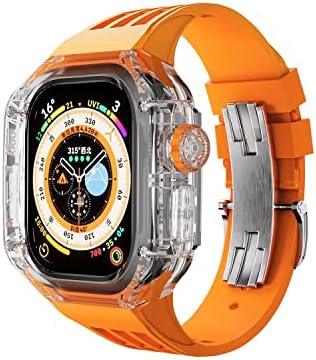 НЕЈЕНС Луксузен Флуорорубер Спортски Ремен За Apple Watch Ultra 49mm Модификација Комплет 49mm Серија 8 Транспарентен Случај Бенд