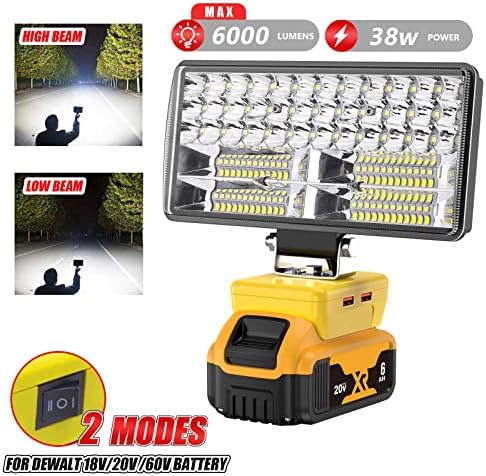 Макс 6000 LM 38w  2 Режими БЕЗЖИЧЕН LED Светло Компатибилен со  DeWalt 20V 60V Макс Flex Батерија, 2X2. 1A USB Led Работа Светло