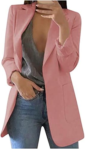 Женски обични блејзери лесни блејзер јакни дами плус големина отворена предна надворешна облека кардигани со долги ракави работа канцеларија јакна