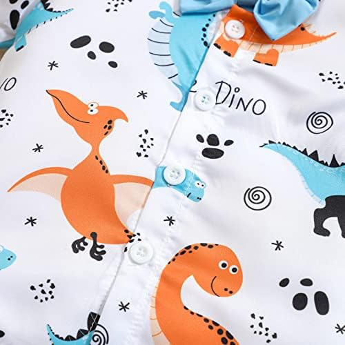 Xdftwdmgqe дете бебе момче лето облека со кратки ракави копче надолу со цртан филм диносаурус кошула врвни цврсти шорцеви во боја