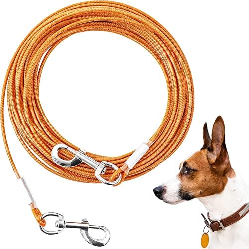 Врзете го кабелот за кучиња, 20/50/30/100ft кучиња води за доказ за џвакање во дворот, кабел со тешки кучиња извалка за големи кучиња до 250 bs,