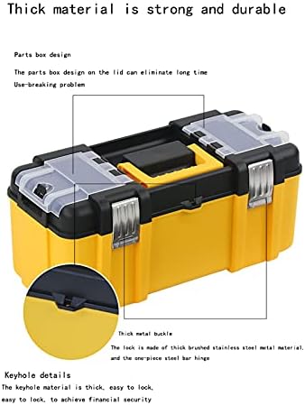Кутија за алатки Langca, кутија за алатки за метална тока/удобна рачка и одвојлив врв со оддел, кутија за складирање на гаражи и кутија