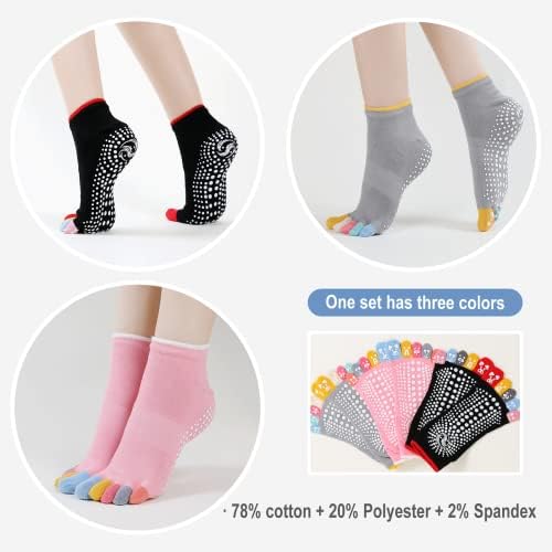 Caidienu јога чорапи за жени, не се лизгаат целосни пети чорапи со зафатнини за балетска болница Баре Баре, 3 пара