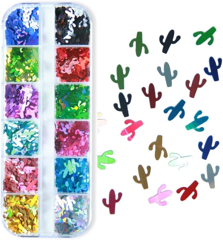 Холографски сјај за нокти сјајно кактус дрво пеперутка малку цвет стил на нокти, уметнички секвенци за 3Д додатоци за палење на партија Добавувач на партија -