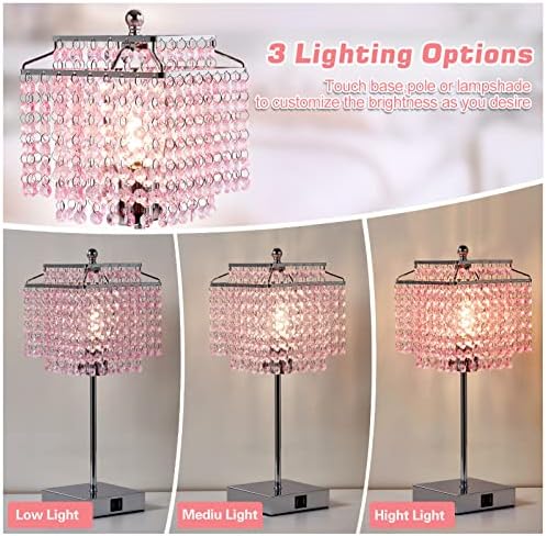 Luvkczc 1 пакет Кристални подни ламби+1 пакет Кристална табела за ламба, вклучена LED сијалица, розова
