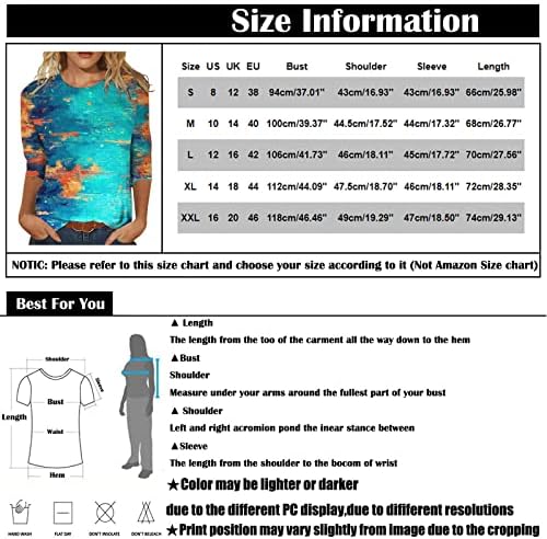 Maseенски обични блузи и врвови мода, кошула за жени печати маици смешни 3/4 ракави обични врвови пулвер