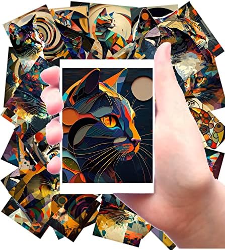 Големи налепници [24 парчиња x 2,5 x3.5 секој] мачки портрет Суперматизам кубизам Кандински гроздобер илустрации препечатување за занаетчиски