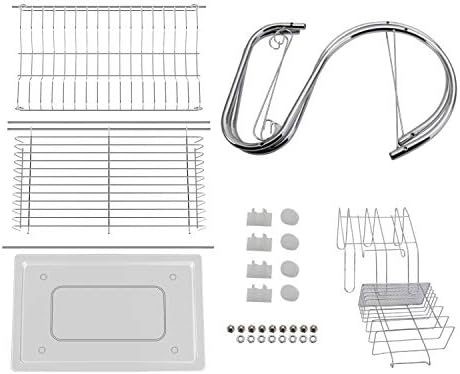 Дрво.nb над решетката за сушење на мијалник за мијалник, 2 нивоа затенка за садови со фиоки, држач за држач за прибор за не'рѓосувачки
