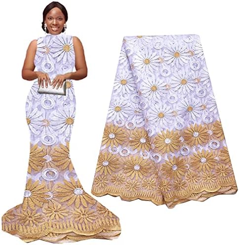 Нигериска свадба Француска ткаенина од чипка 2022 африкански чипка ткаенини 5 јарди бела чипка ткаенина за фустан нето чипка со камења 867