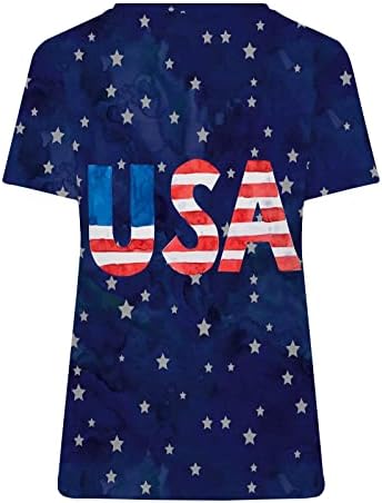 Дневна маичка за женски кратки ракави, фрлајќи деколте, душо деколте, американска starвезда starвезда графички врвови, дами