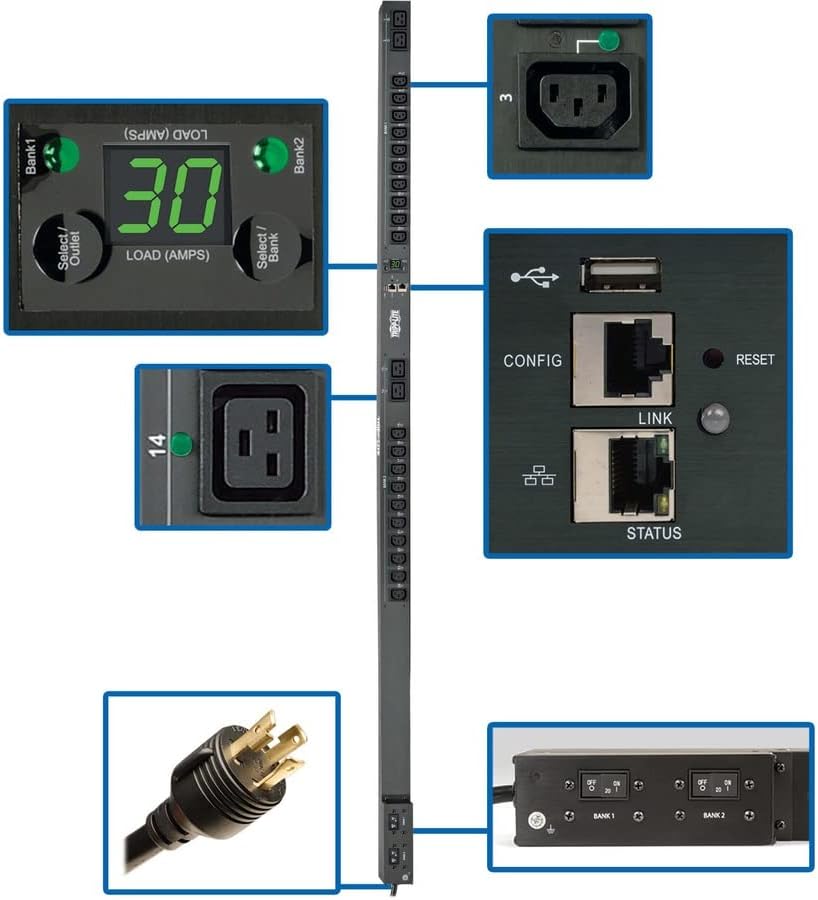 Tripp Lite го набудува PDU со мрежен интерфејс, 5,8kW единечна фаза набудувана PDU-Outlet PDU, 0U вертикално монтирање, 24 места