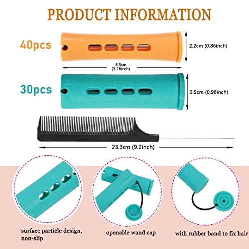 70 парчиња шипки за перм поставени за природна коса портокалова зелена ладна брада ролери за коса за жени виткање на коса за долги кратки