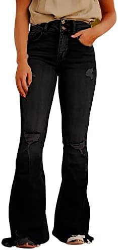 Женски фармерки од подигање на пламенот со средна половината се протегаат права нога лабава bellвоно дното на ногата тексас панталони y2k улична облека