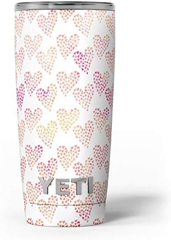 Дизајн Скиз ситни розови и жолти срца на целина - комплет за винил за завиткување на кожата, компатибилен со чашите за ладилни ладилни текови на Јети Рамблер