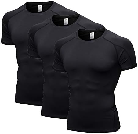 Компресија за компресија со 3 пакувања со 3 пакувања, ладно суво атлетско баселер тренингот со кратки ракави мускули кошули