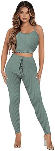 Oyoangle Women'sенски обичен 2 парчиња Tracksuit Cami Top и Pants Pants Sports Sports Outfit
